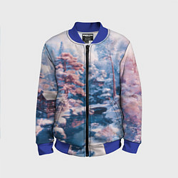 Бомбер детский Японская зима в сельской местности, цвет: 3D-синий