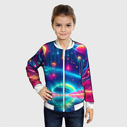 Бомбер детский Неоновый космос - нейроарт фантазия, цвет: 3D-белый — фото 2
