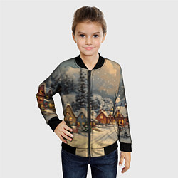 Бомбер детский Новогодние зимние домики, цвет: 3D-черный — фото 2