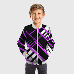 Бомбер детский Фиолетово-белые линии на чёрном фоне, цвет: 3D-белый — фото 2