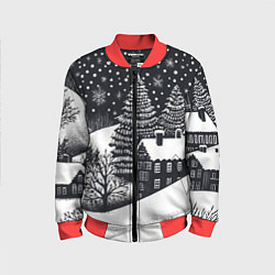 Бомбер детский Новый год в черно-белом стиле, цвет: 3D-красный