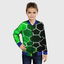 Бомбер детский Белые шестиугольники на чёрно-зелёном фоне, цвет: 3D-синий — фото 2