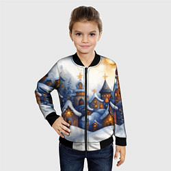 Бомбер детский Снежный новогодний городок, цвет: 3D-черный — фото 2