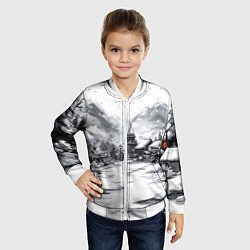 Бомбер детский Город в снегу перед новым годом, цвет: 3D-белый — фото 2