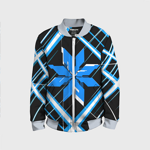 Детский бомбер Сине-белая звезда и полосы на чёрном фоне / 3D-Серый – фото 1