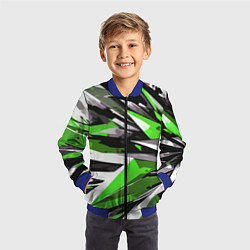 Бомбер детский Чёрно-зелёная-белая абстракция, цвет: 3D-синий — фото 2