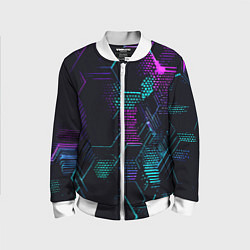 Бомбер детский Розово-голубые точки и линии на чёрном фоне, цвет: 3D-белый