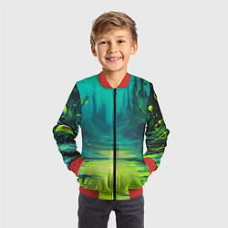 Бомбер детский Зелёная кислотная абстракция, цвет: 3D-красный — фото 2