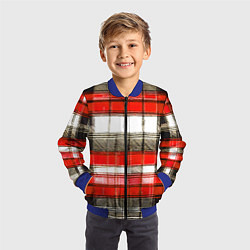 Бомбер детский Чёрные полосы на красно-белом фоне, цвет: 3D-синий — фото 2