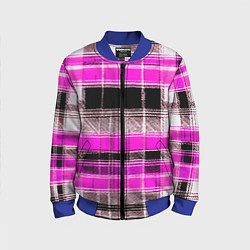 Бомбер детский Белые полосы на чёрно-розовом фоне, цвет: 3D-синий