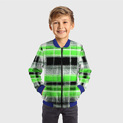 Бомбер детский Белые полосы на чёрно-зелёном фоне, цвет: 3D-синий — фото 2