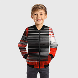 Бомбер детский Белые вертикальные полосы на чёрно-красном фоне, цвет: 3D-черный — фото 2