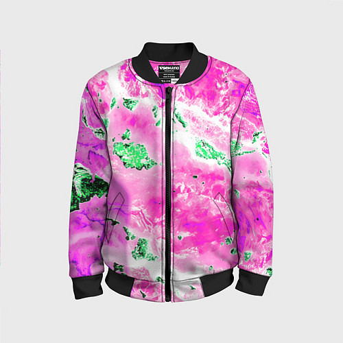 Детский бомбер Розово-зелёная абстракция / 3D-Черный – фото 1