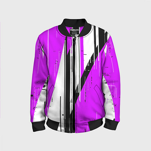Детский бомбер Чёрно-белые вертикальные полосы на фиолетовом фоне / 3D-Черный – фото 1
