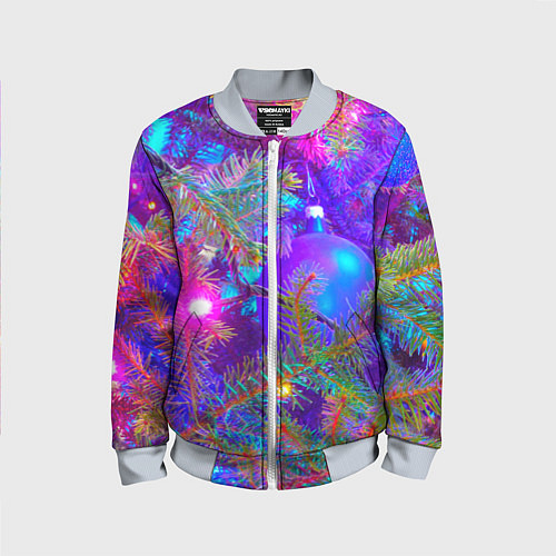 Детский бомбер Новогоднее свечение гирлянд / 3D-Серый – фото 1