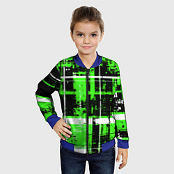 Бомбер детский Зелёно-белый гранж на чёрном фоне, цвет: 3D-синий — фото 2