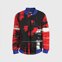 Бомбер детский Красно-белый гранж на чёрном фоне, цвет: 3D-синий