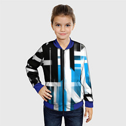 Бомбер детский Чёрно-синие вертикальные и горизонтальные полосы н, цвет: 3D-синий — фото 2