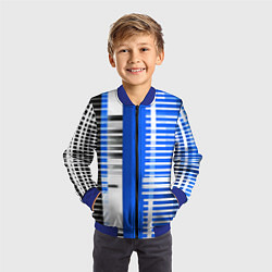 Бомбер детский White stripes on a black and blue background, цвет: 3D-синий — фото 2
