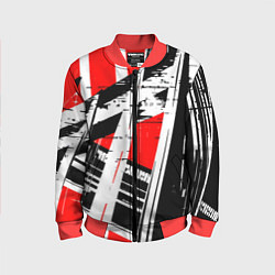 Детский бомбер Чёрно-белые абстрактные линии на красном фоне