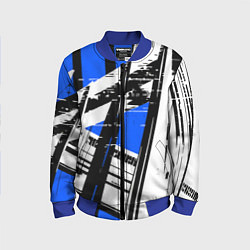 Детский бомбер Чёрно-белые абстрактные линии на синем фоне