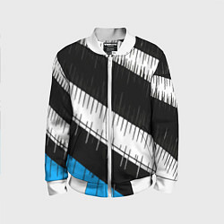 Детский бомбер Диагональные чёрно-белые полосы на синем фоне