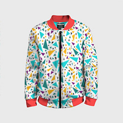 Бомбер детский Бирюзовые желтые треугольники на белом, цвет: 3D-красный
