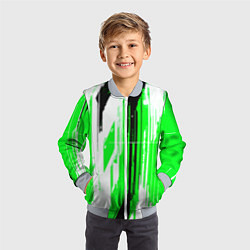 Бомбер детский Вертикальные чёрно-белые линии на зелёном фоне, цвет: 3D-серый — фото 2