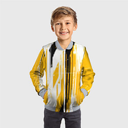 Бомбер детский Вертикальные чёрно-белые линии на жёлтом фоне, цвет: 3D-серый — фото 2