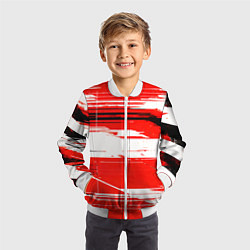 Бомбер детский Горизонтальные чёрно-белые линии на красном фоне, цвет: 3D-белый — фото 2