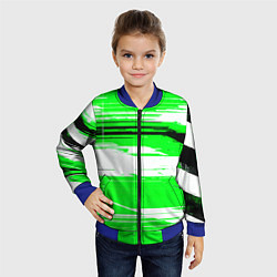 Бомбер детский Горизонтальные чёрно-белые линии на зелёном фоне, цвет: 3D-синий — фото 2
