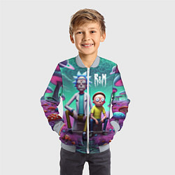 Бомбер детский Рик и Морту на сказочной грибной планете - нейроар, цвет: 3D-серый — фото 2