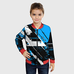 Бомбер детский Diagonal black and white stripes on a blue backgro, цвет: 3D-красный — фото 2