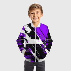 Бомбер детский Diagonal black and white stripes on a purple backg, цвет: 3D-белый — фото 2