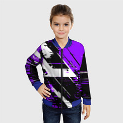 Бомбер детский Diagonal black and white stripes on a purple backg, цвет: 3D-синий — фото 2