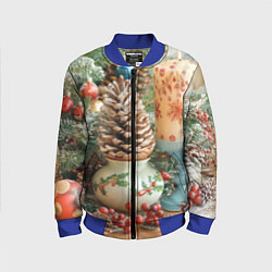 Бомбер детский Новогодняя атрибутика, цвет: 3D-синий