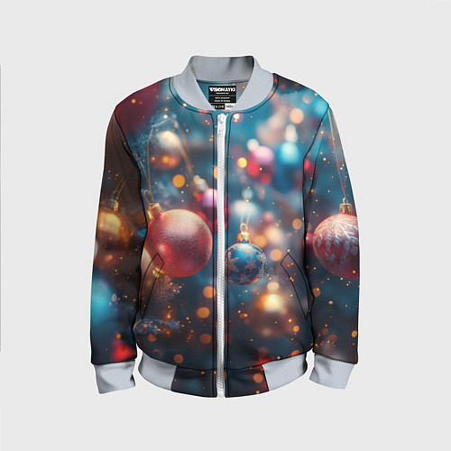 Детский бомбер Красные и синие шары на фоне елки / 3D-Серый – фото 1