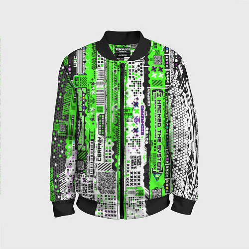Детский бомбер Киберпанк паттерн зелёный / 3D-Черный – фото 1