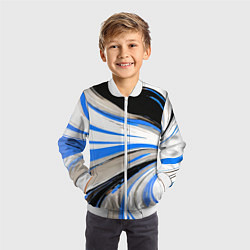 Бомбер детский Волнистые бело-синие линии на чёрном фоне, цвет: 3D-белый — фото 2