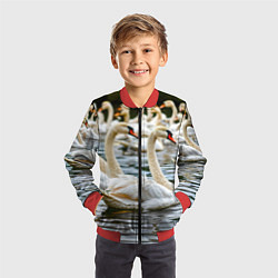 Бомбер детский Белые лебеди на пруду, цвет: 3D-красный — фото 2