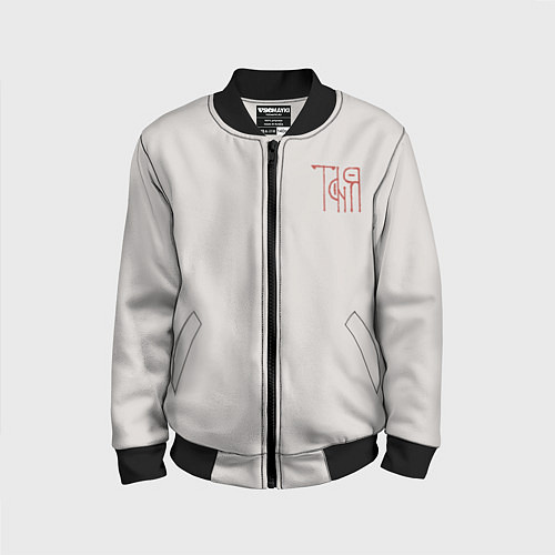 Детский бомбер Вязью Татьяна - красная надпись / 3D-Черный – фото 1