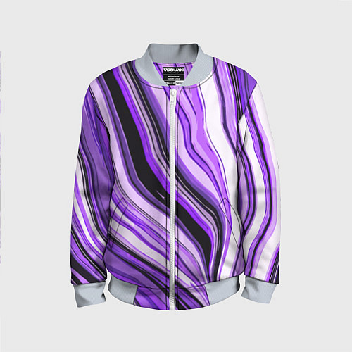 Детский бомбер Волнистые вертикальные чёрно-фиолетовые полосы / 3D-Серый – фото 1