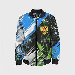 Бомбер детский Герб России на камуфляже, цвет: 3D-черный