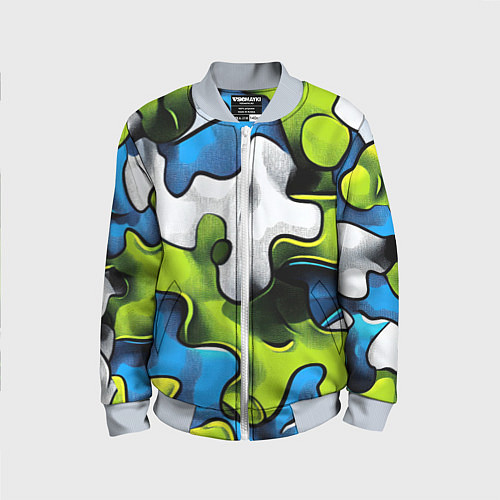 Детский бомбер Камуфляж в стиле графитти / 3D-Серый – фото 1