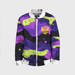 Детский бомбер Черно-фиолетовый камуфляж и золотой герб РФ
