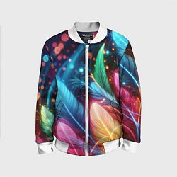 Детский бомбер Яркие красочные неоновые перья