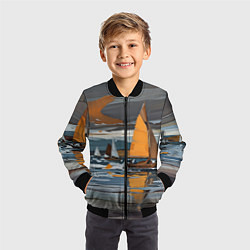 Бомбер детский Живопись с парусниками, цвет: 3D-черный — фото 2