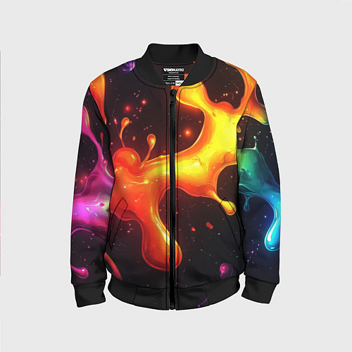 Детский бомбер Радужные кляксы на черном фоне / 3D-Черный – фото 1