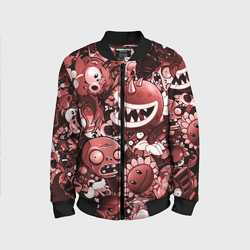 Детский бомбер Растения против зомби в красном цвете / 3D-Черный – фото 1