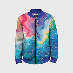 Бомбер детский Абстрактные волны в мраморном стиле, цвет: 3D-синий